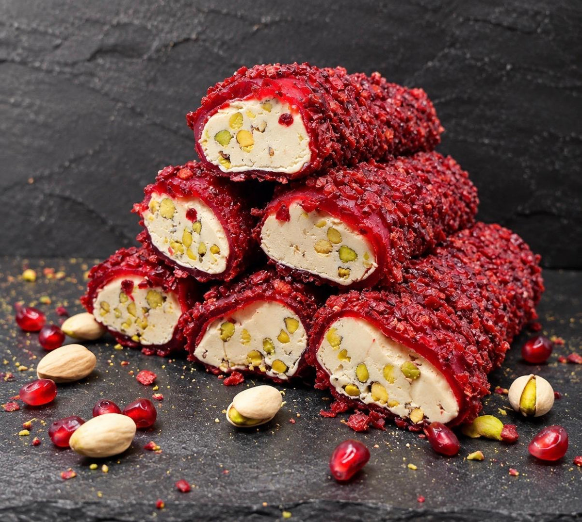 Pomegranate Lukum with Hazelnuts and Cream