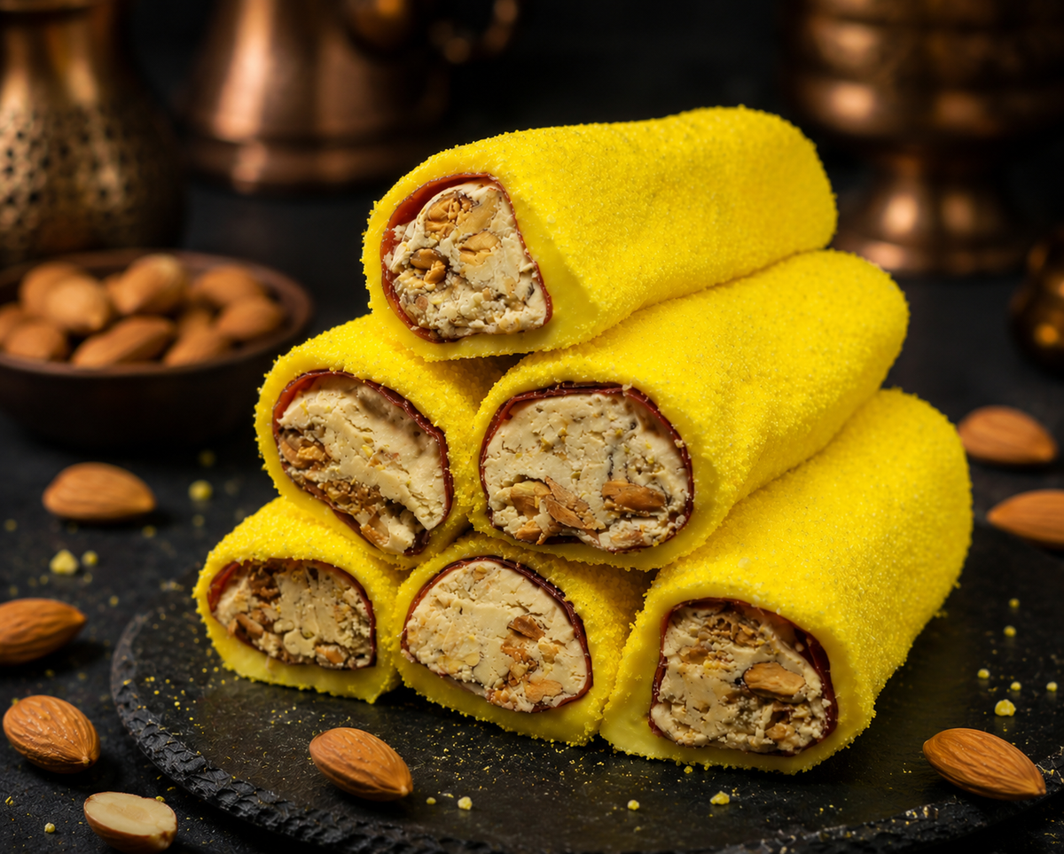 Lokum de plátano con crema de frutos secos y almendra entera