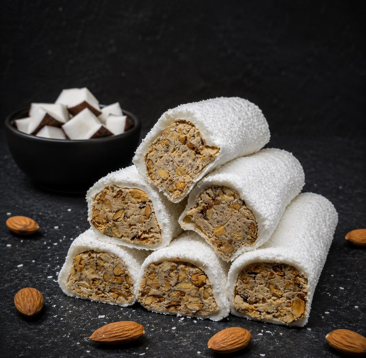 Lokum de coco con almendras y crema de avellanas